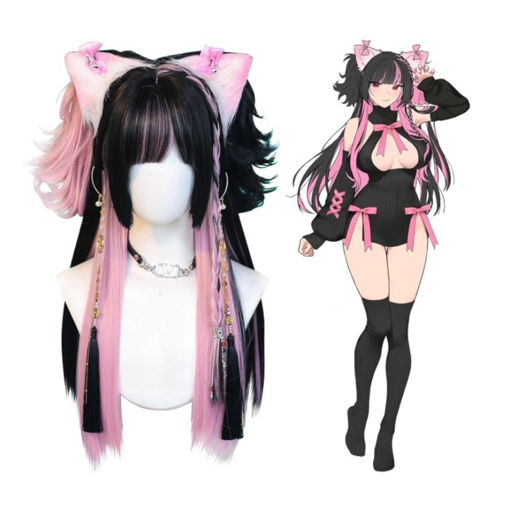 NEW Black & Pink Sweet Lolita Wig w/ Pigtail Buns Anime Cosplay Costume